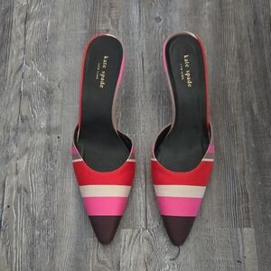 Kate Spade Red and Pink Striped Mules